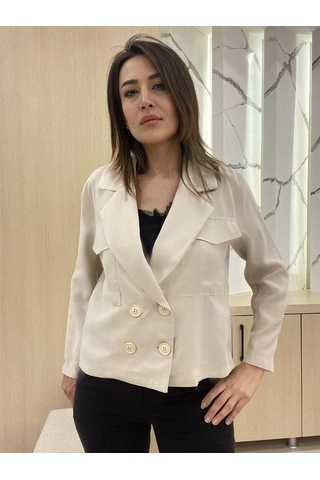 Kruvaze Kapama Kısa Ceket Bej - 40 Bej