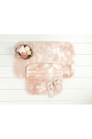 Madame Coco Damien 2'li Banyo Paspası - Beyaz/pudra - 60x100 Cm 1kbapa0528 2'li Büyük Boy Set-beyaz/pudra