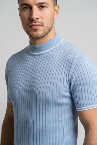 Wear Vexel Erkek Fitilli Triko Dokuma Kısa Kol Tişört Yarım Boğaz Modern Yazlık T-shirt - Bebe Mavisi Çok Renkli