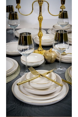Heda Porselen Rüya Altın Yaldız 24 Parça 6 Kişilik Porselen Yemek Takımı