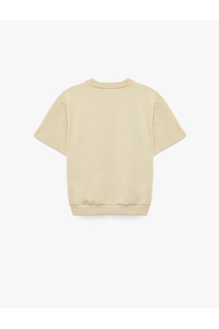 Koton Bisiklet Yaka Pamuklu Kısa Kollu Oversize Sweatshirt Taş 7wkb10285tk