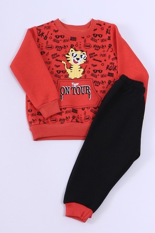 Erkek Bebek 3 İplik Eşofman Takımı Kaplan Baskılı A48 Kiremit