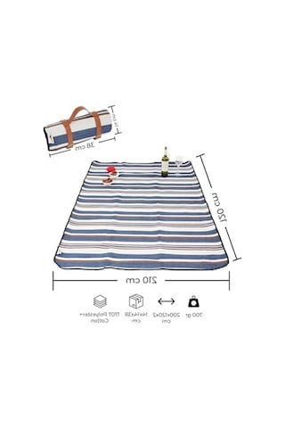 1.2x2 Metre Mavi-beyaz Piknik Örtüsü, Su Geçirmez, Katlanabilir Ve Taşınabilir Açık Gri