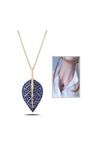 Lacivert Yaprak Kolye _S _Rose