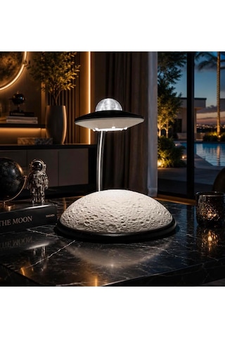 3dlab Ay Yüzeyli Ufo Gece Lambası - Uzay Temalı Dekoratif Usb'li Masa Lambası Beyaz
