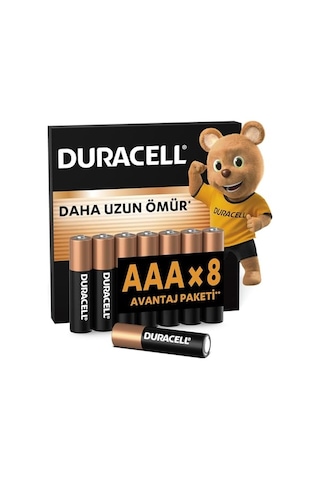 Duracell Basic Aaa Alkalin Ince Kalem Pil 8'li Paket 1,5v Daha Uzun Ömürlü Günlük Cihazlar Için Güv