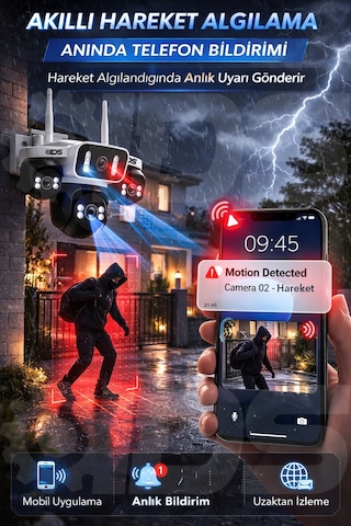 20mp 4 Kameralı Güneş Enerjili 4g Güvenlik Kamerası 600gb İnternet 128gb Sd Kart Üstün Gece Görüşlü