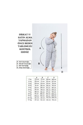 Kız Erkek Çocuk Kalın Elyaf Dolgulu Premium Kalite 2.5 Tog Desenli Uyku Tulumu Açık Gri