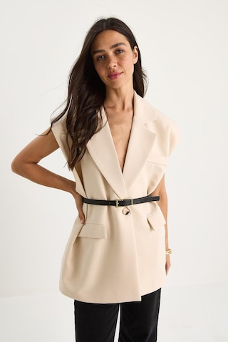 Shade Kadın Cep Detaylı Kemerli Vatkalı Oversize Astarlı Blazer Yelek 11143 60281003 - Bej