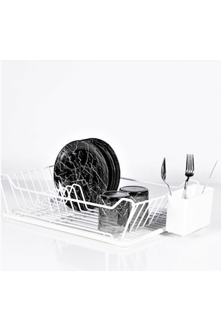 Tek Katlı Bulaşık Sepeti + Tabaklık - Pe Kaplamalı Beyaz