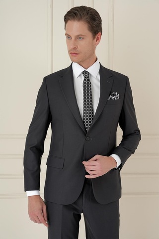 Efor Slim Fit Çift Yırtmaç Mono Yaka Klasik Antrasit Takım Elbise Tk 912 Antrasit