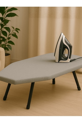 Beylini Mini Ütü Masası Yedek Kılıflı Pratik Konforlu Hafif Asılabilir Taşınabilir Portatif Seyahat Kompakt Ütü Masa 40x90 Cm Gri