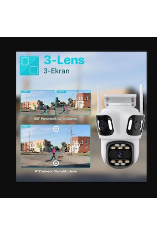 8k 16mp 8x Zoom Dış Mekan Kablosuz 360 Ip Kamera 3 Kameralı