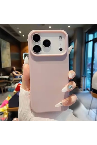 Apple Uyumlu iPhone 17 Pro Kılıf Kamera Çıkıntılı Yumuşak Silikon İçi Kadife Lansman Kapak . Pudra