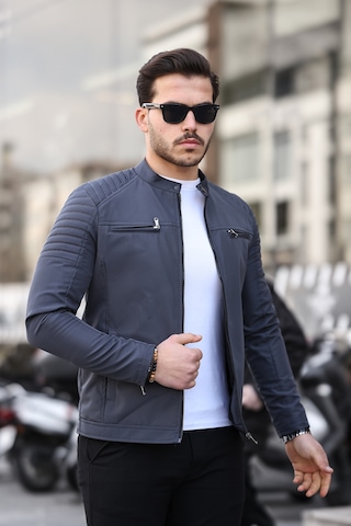 Mero Life Erkek Gri Su Ve Rüzgar Geçirmez Slim Fit Astarlı Mevsimlik Mont Gri