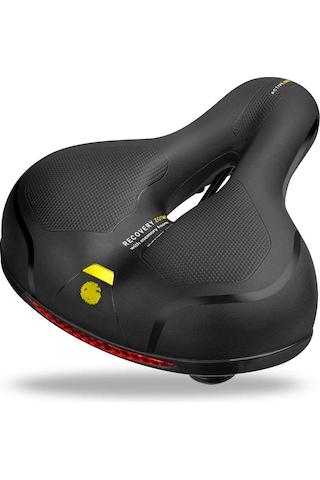 Symbee Geniş Ergonomik Bisiklet Jantası - Dayanıklı Pu Deri, Kalın Köpük Dolgulu, Çift Şok Emici, Havalandırıcı, Gece Görünürlüğü Işıklı - Sarı Sarı