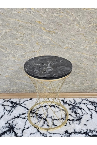 Gold Kaplama Pota Sehpa - Sehpa - Ahşap Sehpa - Metal Sehpa - Sun Çok Renkli