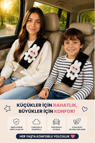 Labubu Beyaz Emniyet Kemeri Aksesuarı - Emniyet Kemeri Kılıfı-araç Emniyet Kemeri Omuz Koruyucu 1 Adet