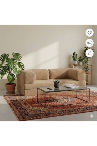 Herev 160x80 Sünger Koltuk İki Kişilik Kanepe Yataklı Yıkanabilir Kadife Kumaşlı Haki