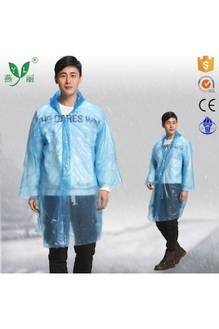 İnce Şeffaf Tek Kullanımlık Yağmurluk Şeffaf