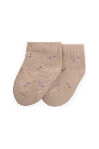 Cigit Çiçek Desenli Bebe Patik Çorabı 0-4 Yaş Bej Bej