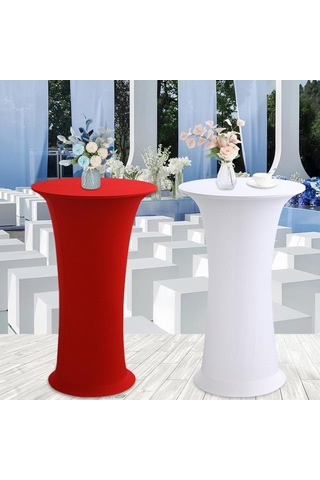 Sones Elastik Spandex Masa Örtüsü Otel Düğün Dekoru Düz Renk Kokteyl Yuvarlak Tabanlı Bar Örtüsü, Boyut: 80 Cm Yuvarlak Göl Mavisi Diğer