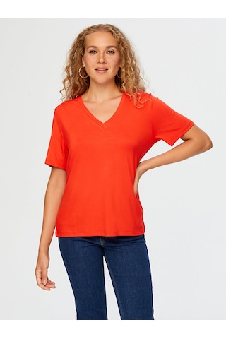 V Yaka Kısa Kol T-shirt W26tsh008 Bw26tsh00841 Kırmızı