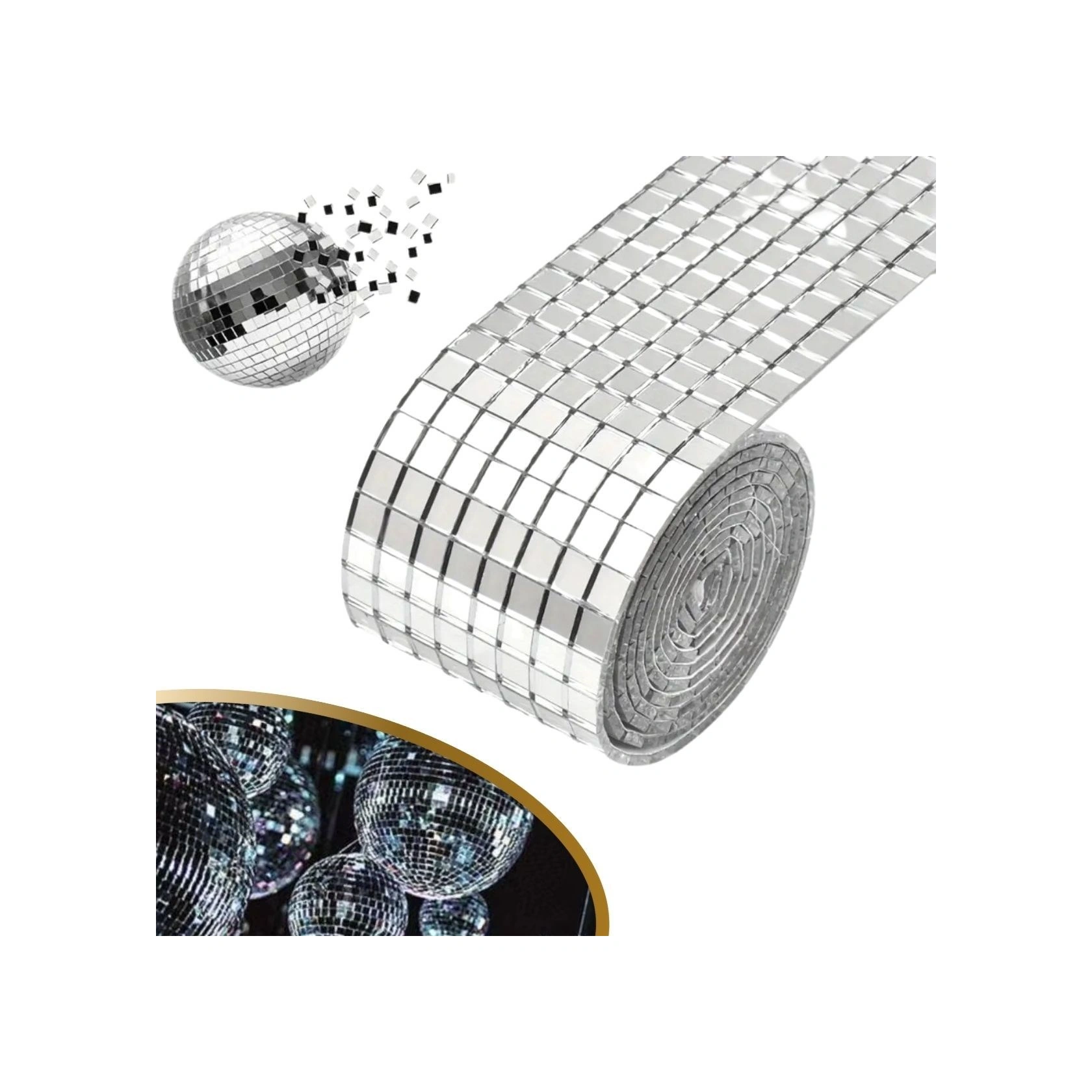 1 Metre Uzunluğunda Gümüş Renk Aynalı Mozaik Taşlı Dekor Bandı 4 Cm X 1 Mt