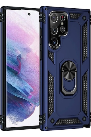 Cosmotex Newface Samsung Galaxy Uyumlu S21 Ultra Kılıf Sofya Yüzüklü Silikon Kapak - Lacivert