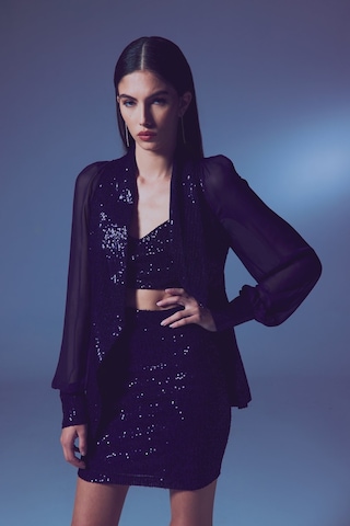 Sateen Şifon Kollu Payet Ceket - Lacivert-135635 Lacivert