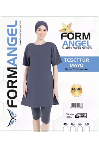 Form Angel Kadın Düz Renk Büyük Beden Kısa Kollu Likralı Tesettür Mayo Karışık Renk