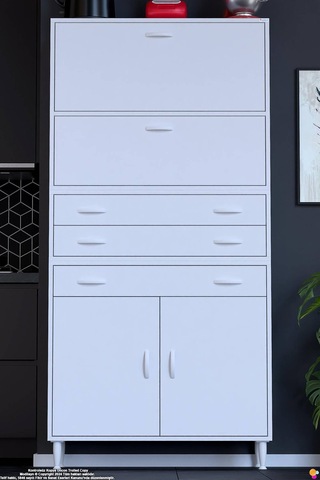 Lorin 90 Cm 4 Kapaklı Raflı Çok Amaçlı Mutfak Kiler Ve Depolama Dolabı Beyaz Boy Dolabı-90x194x32 Cm