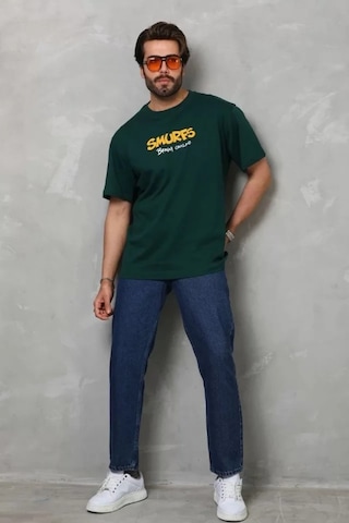 Valensdesign Unisex Basic Bisiklet Yaka Oversize T-shirt - Yeşil