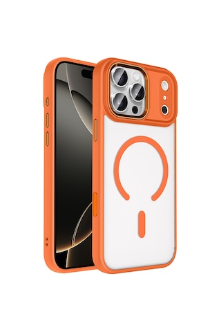 Adige Apple Uyumlu iPhone 17 Pro Max Kılıf Krom Wireless Şarj Özellikli Magsafe Silikon Kapak Turuncu