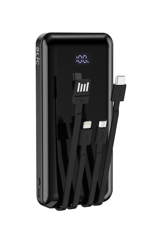 10.000 Mah Çoklu Kablolu Dijital Gösterge Powerbank Şarj Aleti 1x Usb Çıkışlı Powebank Siyah