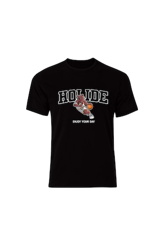 Basketbolcu Sevimli Ayıcık Baskılı Özel Tasarım Unisex Siyah Tshirt 001
