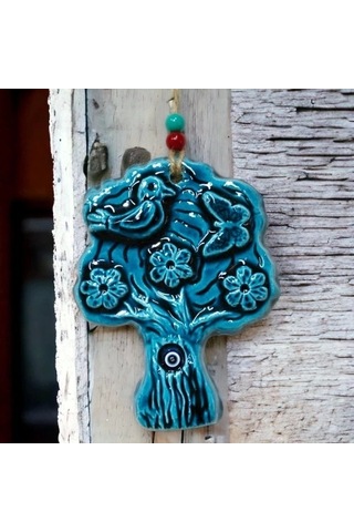 Seramik Kuşlu Nazar Boncuklu Ağaç Modelli Duvar Süsü