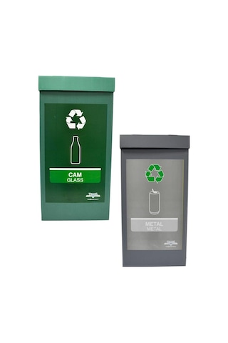Geri Dönüşüm Kutusu Atık Kutusu Metal Ve Atık Kutusu Cam 2li Set