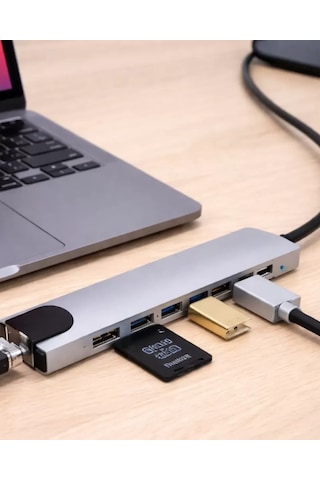 Usb C Çoklu Port Adaptör Hdmı Usb Ethernet Sd Kart Hub