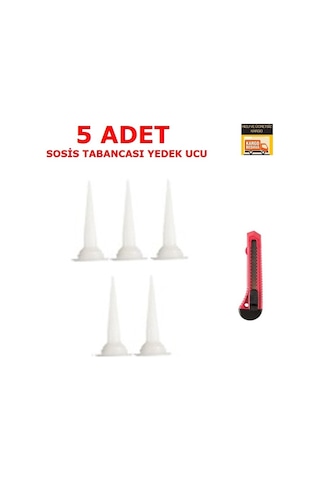 5 Adet Sosis Poliüretan Mastik Silikon Tabancası Ucu + Hediyeli Çok Renkli