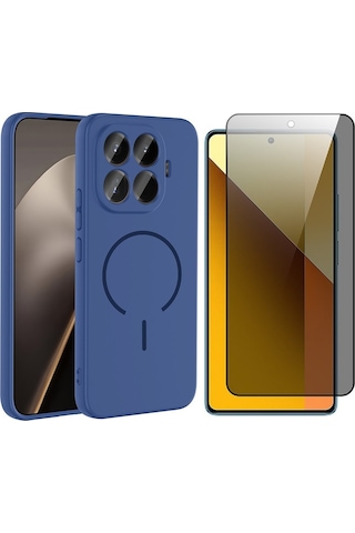 Vendas Xiaomi 15t Pro Kılıf M-safe Şarj Özellikli Zore Meta Kapak + Hayalet Ekran Koruyucu Lacivert