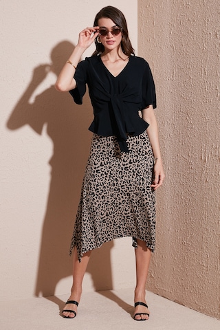 Lela Desenli Volanlı Midi Boy Bayan Etek 5869010 Leopar