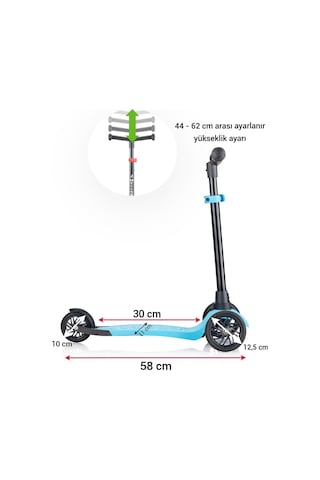 Wellgro Turbo 3 Tekerli Yükseklik Ayarlı Scooter, Mavi Mavi