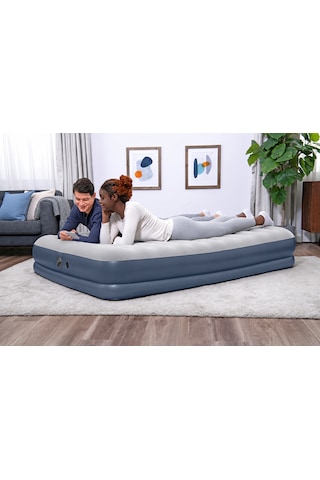 Çift Kişilik Şişme Yatak 203x152x36 Cm Usb Şarjlı Dahili Pompalı Hava Yatağı 300 Kg Taşıma Kapasiteli Gri