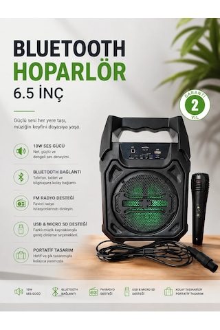 Bluetooth Hoparlör Mikrofonlu Taşınabilir Ses Sistemi Fm Radyo, Usb, Sd Kart Ve Tws Özellikli Najmaddin