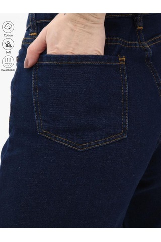 Kene Jeans Lacivert Paça Yan Yırtmaç Boyfriend Bol Paça Pantolon Lacivert