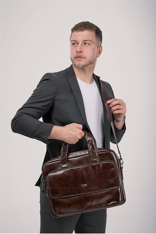 Ççs 71471 Hakiki Deri Evrak Çantası Kahve