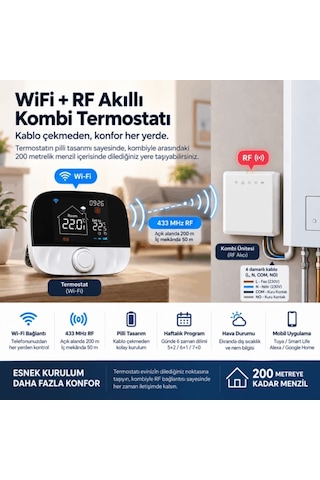 Wifi Kablosuz Akıllı Oda Termostatı Tuya - Smart Life Uyumlu...