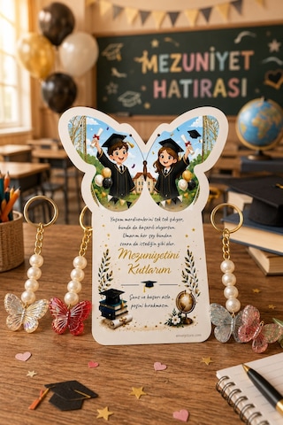 Butterfly Mezuniyet Hediyesi Renkli Kelebek Anahtarlık Çanta Süsü - Karne Hediyesi - 10 Adet