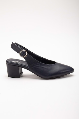 Analin Shoes Kadın Hakiki Deri Bilekten Bağlı Toka Detaylı Topuklu Ayakkabı Lacivert